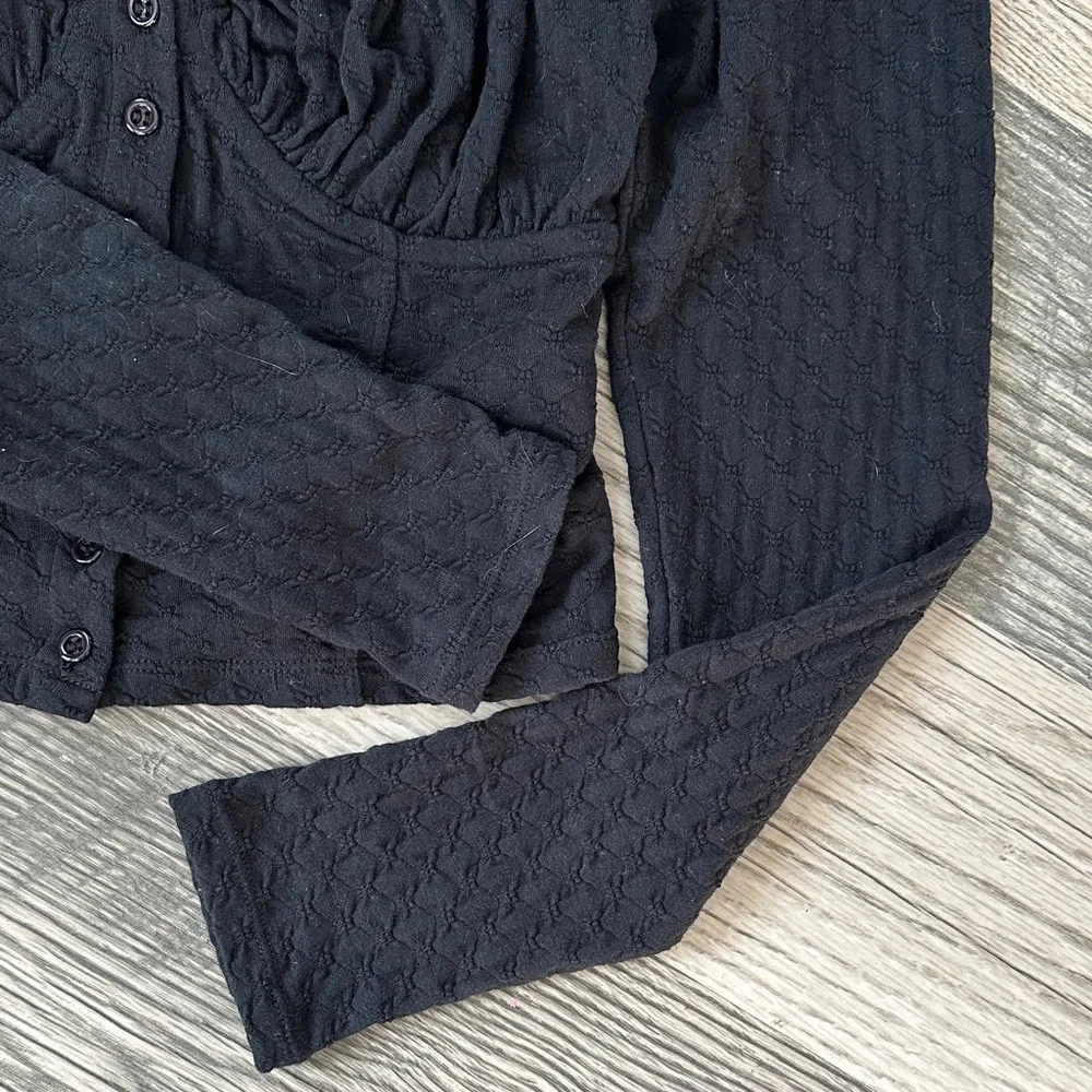 Free People Ladybug Long Sleeve‎ Sweetheart Neck cropped blouse Black small